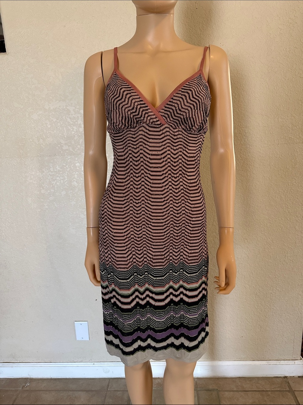 Missoni Pink, Black & Purple Chevron Knit Midi Dress